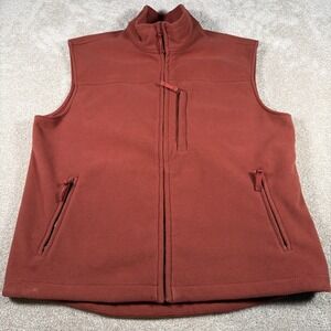 Duluth Trading Co Mens Fleece Full Zip Vest Large Red Mock Neck Sleeveless